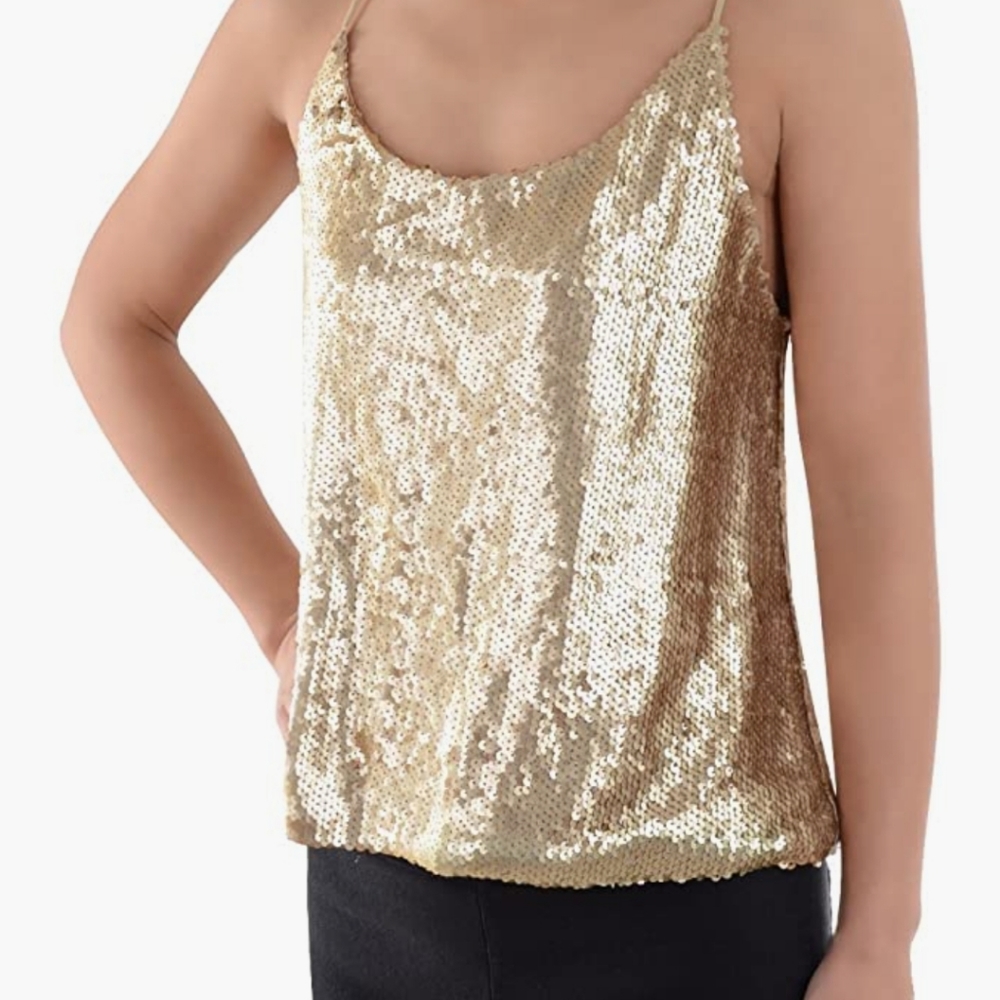 Gold sequined strappy top
